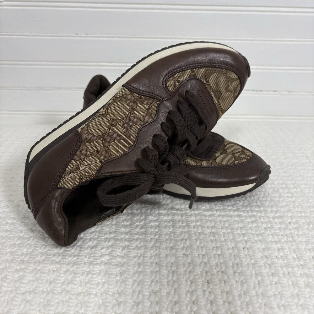 COACH Farah Women's Retro Sneakers Brown & Khaki 6B Signature C Leather Jacquard - Picture 10 of 16